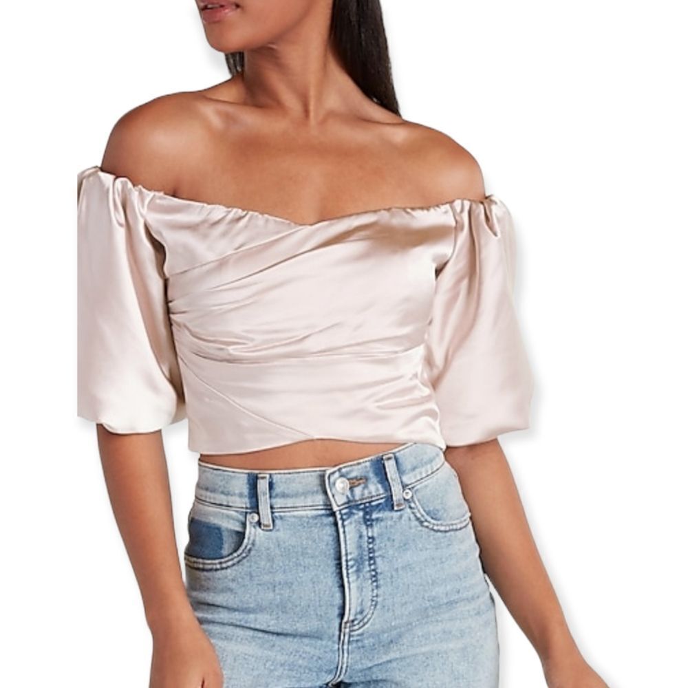 Express satin wrapped off the shoulder crop top xl